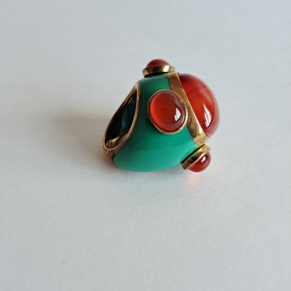 New Angelique de Paris Large Square Orange Natural Stones Blue Ring Size 7 - Picture 10 of 17